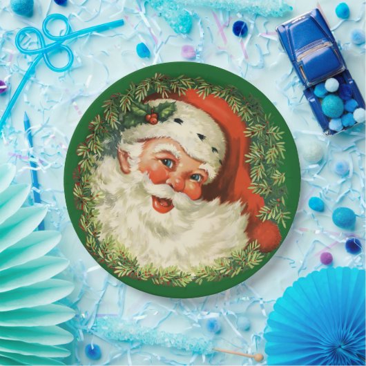  kerstman met ringzegen papieren bordje (Feest)