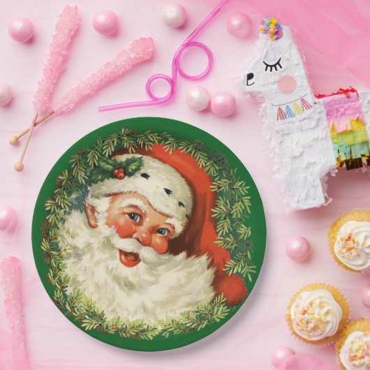 kerstman met ringzegen papieren bordje (Feest)