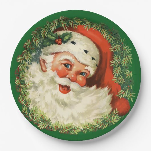  kerstman met ringzegen papieren bordje (Voorkant)