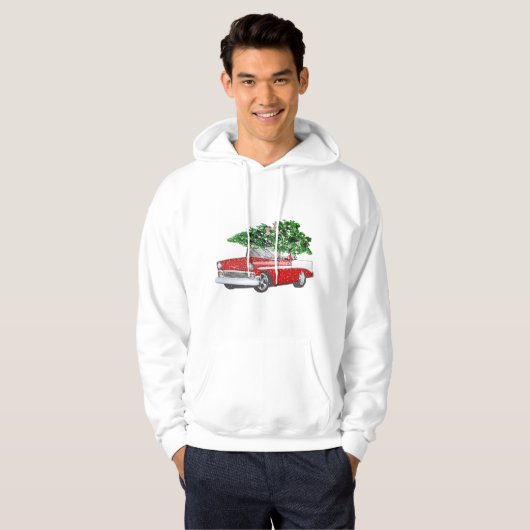 Kerstman met rode oude wagen hoodie (Voorkant volledig)