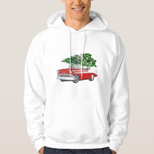 Kerstman met rode oude wagen hoodie (Voorkant)