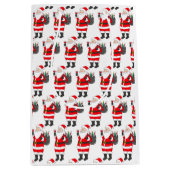 Kerstman met rode wijn glas & wijn zak kerst medium cadeauzakje (Voorkant)