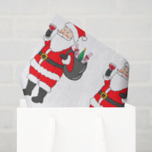 Kerstman met rode wijn glas & wijn zak kerst tissuepapier