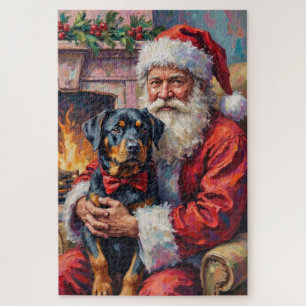 Kerstman met Rottweiler Kerst Kunst Legpuzzel