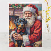Kerstman met Rottweiler Kerstkunst Kaart (Gele Bloem)