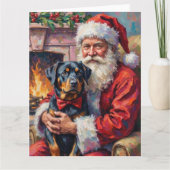 Kerstman met Rottweiler Kerstkunst Kaart (Voorkant)