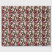Kerstman met Rough Collie Kerstkunst Cadeaupapier (Vlak)