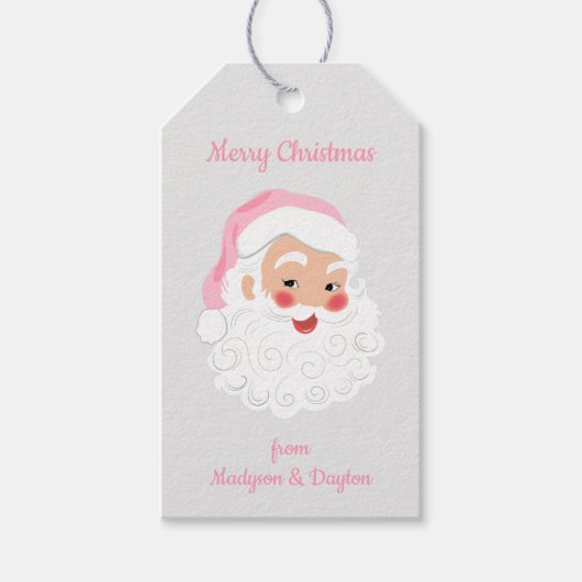 Kerstman met roze Pet met kerstmis Cadeaulabel (Voorkant)