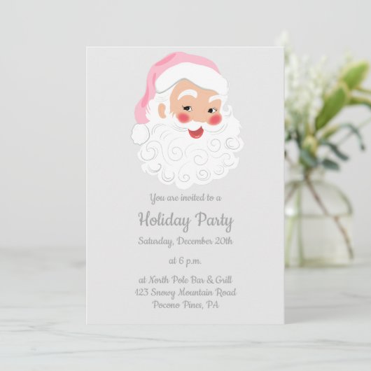 Kerstman met roze Pet met kerstmis Kaart (Staand voorkant)