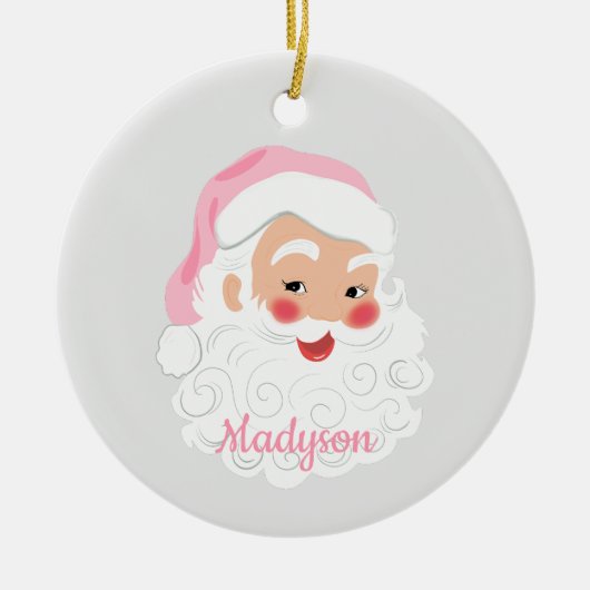 Kerstman met roze Pet met kerstmis Keramisch Ornament (Voorkant)