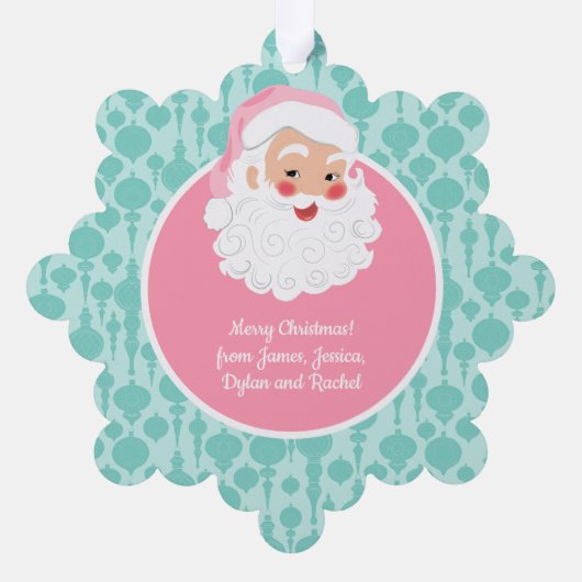 Kerstman met roze Pet met kerstmis Ornament Kaart (Achterkant)