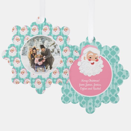 Kerstman met roze Pet met kerstmis Ornament Kaart (Voorkant / Achterkant)