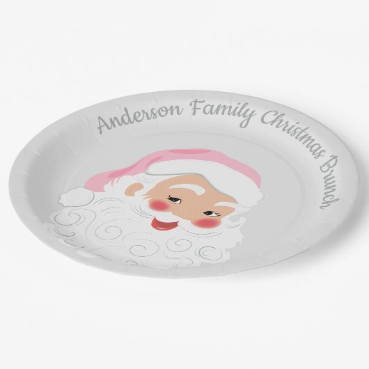 Kerstman met roze Pet met kerstmis Papieren Bordje (Gekanteld)