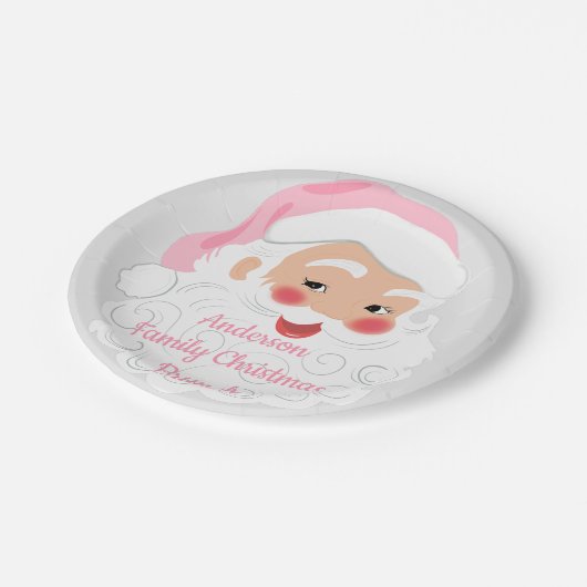 Kerstman met roze Pet met kerstmis Papieren Bordje (Gekanteld)