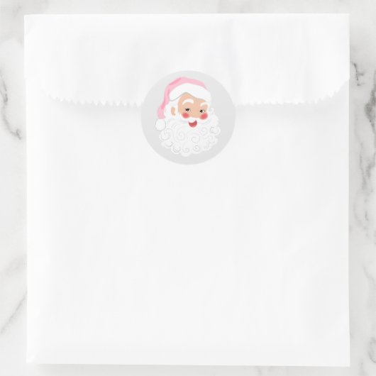 Kerstman met roze Pet met kerstmis Ronde Sticker (Tas)