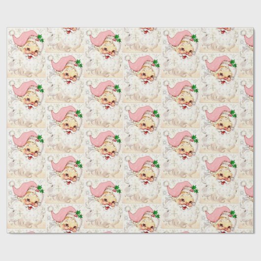 kerstman met roze retro cadeaupapier (Vlak)