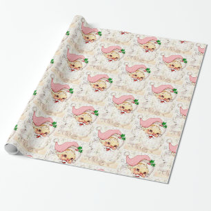kerstman met roze retro cadeaupapier