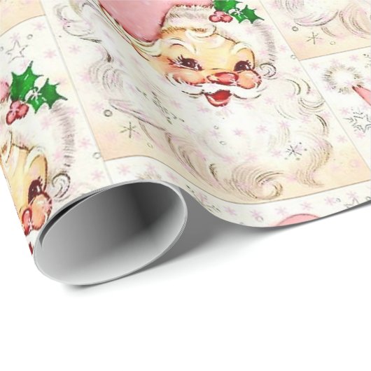  kerstman met roze retro cadeaupapier (Rol Hoek)