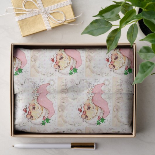  kerstman met roze retro tissuepapier (Geschenk)