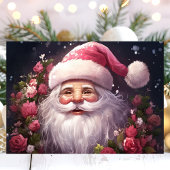 Kerstman met roze rozen Kerstmis Feestdagen Kaart