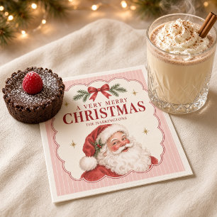Kerstman met roze streep Vintage Kerstmis Servet