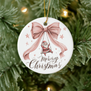 Kerstman met roze strik ornament