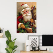  kerstman met rugzak vol speelgoed poster (Thuiskantoor)