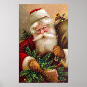 kerstman met rugzak vol speelgoed poster