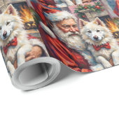 Kerstman met Samojeedse Kerst Kunst Cadeaupapier (Rol Hoek)