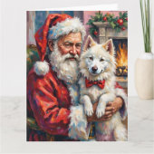 Kerstman met Samojeedse Kerst Kunst Kaart (Voorkant)