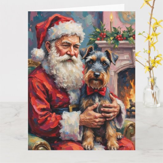 Kerstman met Schnauzer Kerst Kunst Kaart (Gele Bloem)