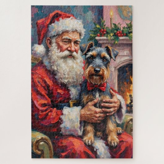 Kerstman met Schnauzer Kerst Kunst Legpuzzel (Verticaal)