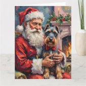 Kerstman met Schnauzer Kerstkunst Kaart (Voorkant)