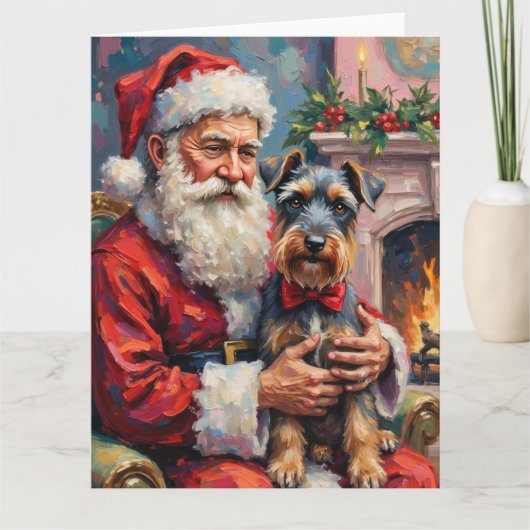 Kerstman met Schnauzer Kerstkunst Kaart (Voorkant)