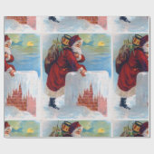 kerstman met schoorsteen cadeaupapier (Vlak)