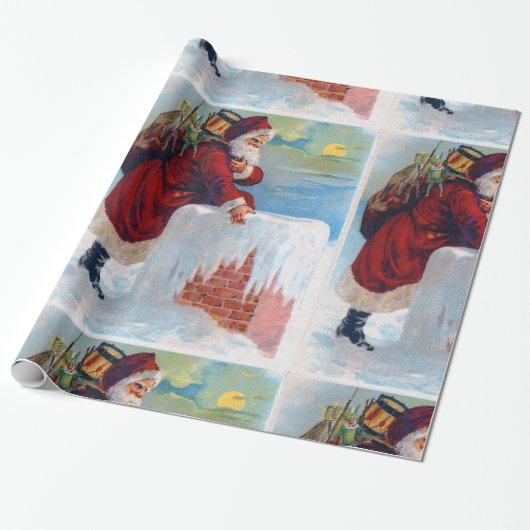 kerstman met schoorsteen cadeaupapier (Uitgerold)