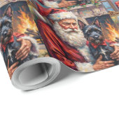 Kerstman met Schotse Terriër Kerst Kunst Cadeaupapier (Rol Hoek)