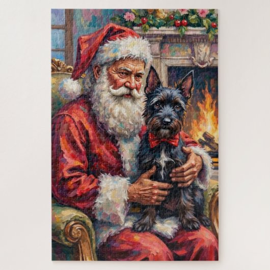 Kerstman met Schotse Terriër Kerst Kunst Legpuzzel (Verticaal)