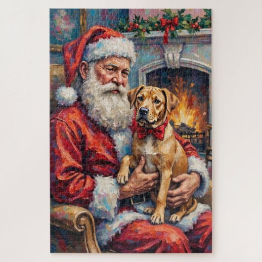 Kerstman met Shar Pei Kerst Kunst Legpuzzel (Verticaal)