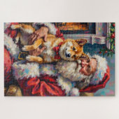 Kerstman met Shiba Inu Kerstkunst Legpuzzel (Horizontaal)