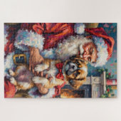 Kerstman met Shih Tzu Kerst Kunst Legpuzzel (Horizontaal)