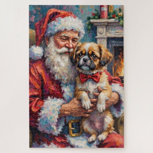 Kerstman met Shih Tzu Kerst Kunst Legpuzzel (Verticaal)