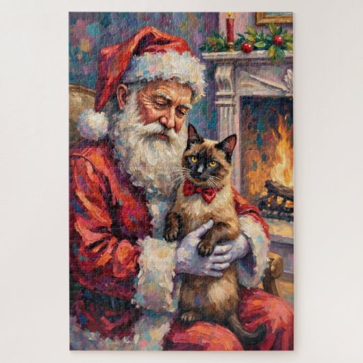 Kerstman met Siamese kat Kerstkunst Legpuzzel (Verticaal)