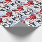 Kerstman met Siberische Husky Kerstkunst Cadeaupapier (Hoek)
