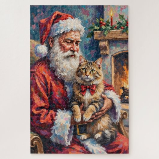 Kerstman met Siberische kat kerst kunst Legpuzzel (Verticaal)