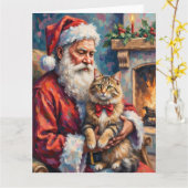 Kerstman met Siberische kat Kerstkunst Kaart (Gele Bloem)