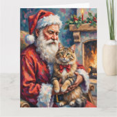Kerstman met Siberische kat Kerstkunst Kaart (Voorkant)