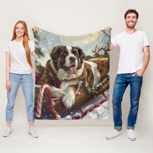 Kerstman met Sint Bernard honden Fleece Deken (In situ)