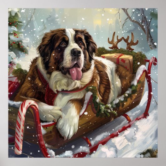 Kerstman met Sint Bernard honden Poster (Voorkant)