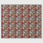 Kerstman met Sint-Bernard Kerst Kunst Cadeaupapier (Vlak)